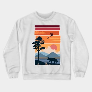 Beautiful Landscape - wolf walking in sunset Crewneck Sweatshirt